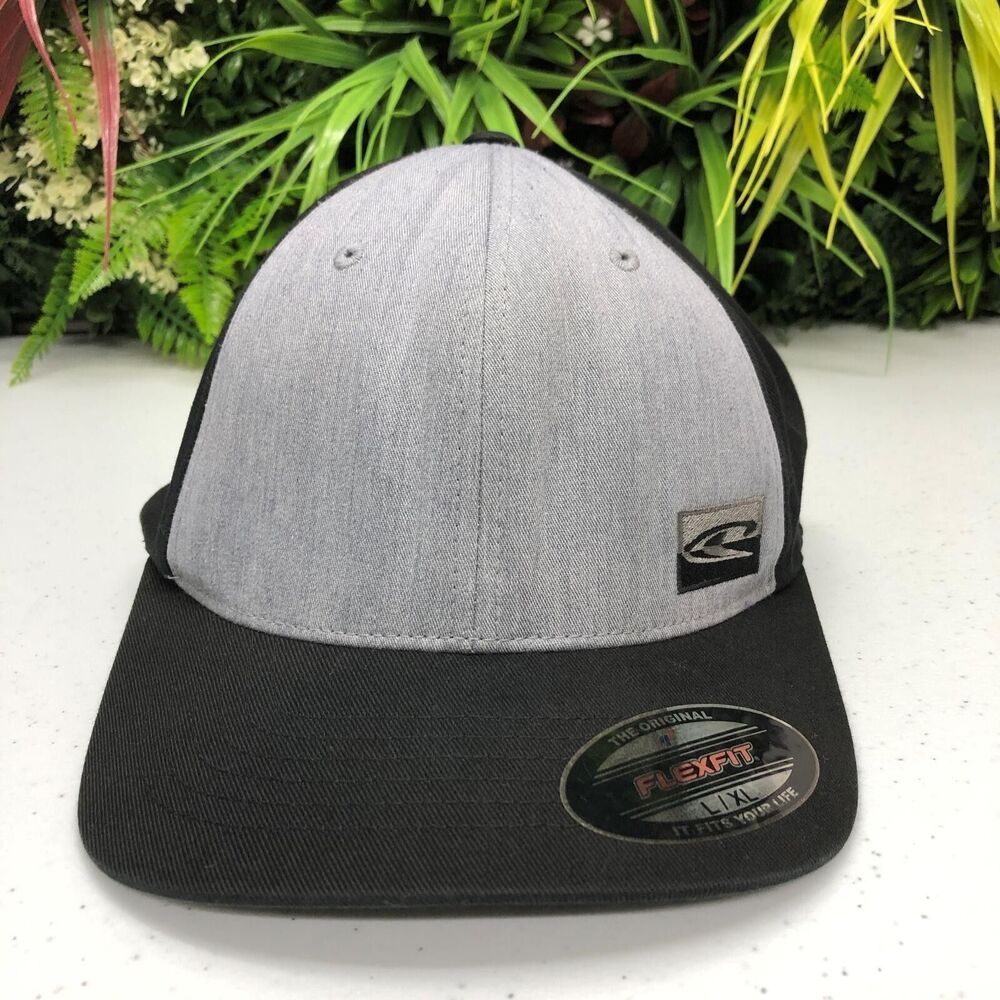 O'Neill Hat Cap Fitted Mens XL Gray Black Flexfit Stretch Logo Baseball Casual